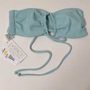 L*Space Womens Bikini Top Teal Small Dawn Ribbed Bandeau Swimwear New